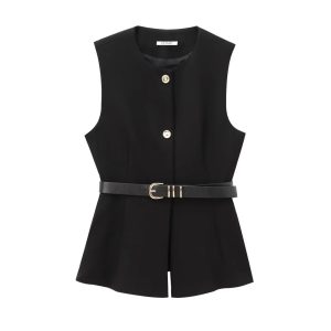 Sleeveless belted vest